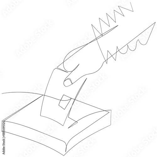 Continuous one line drawing of hand putting or inserting voting paper in the ballot box. Minimalist linear design. Vote concept. Trendy vector illustration