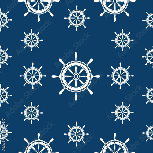 Nautical ship wheel pattern seamless marine vintage maritime retro nautical theme endless vector
