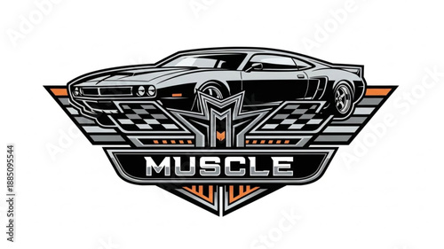 Classic Muscle Car Emblem with Checkered Flags.
