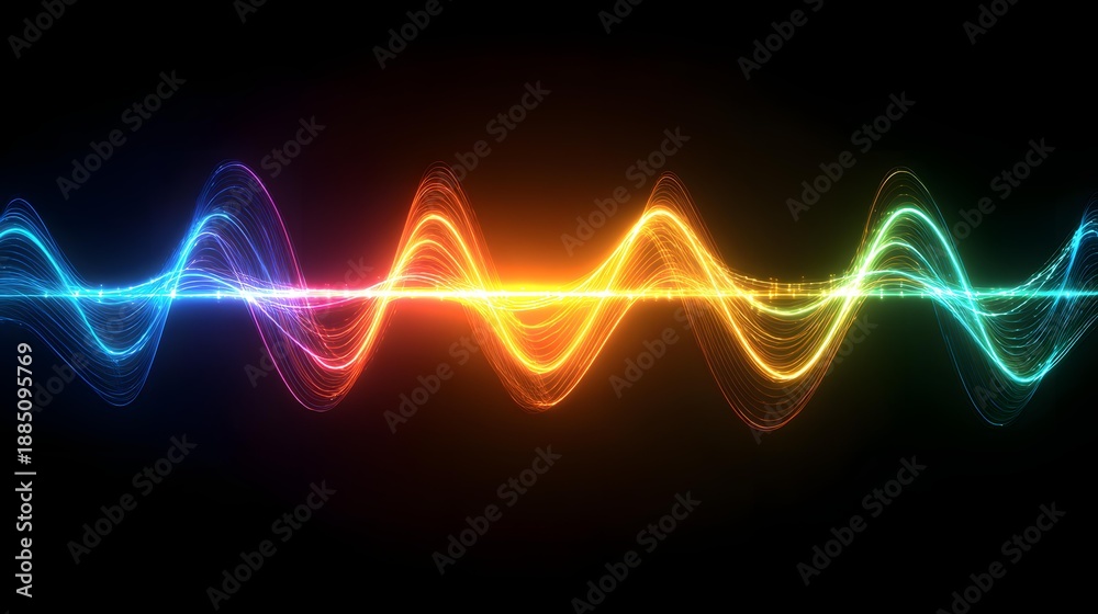Fototapeta premium Abstract sound waves visualization, glowing neon lines on black