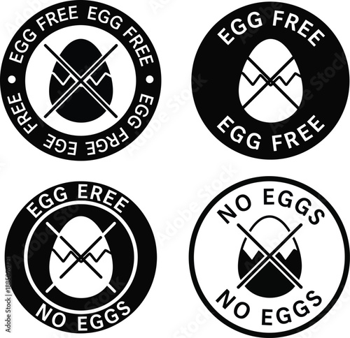 Egg free no eggs icons for food labels allergen free dietary restrictions healthy eating vector graphics vector
