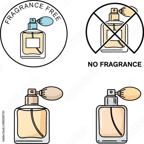 Fragrance free perfume bottle icons and symbols for hypoallergenic products vector