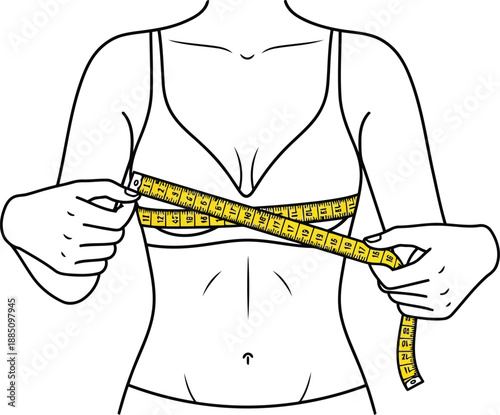 Woman measuring bust with tape measure for bra size accurate fit fashion vector
