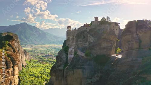 Greece tourist landmark landscape. Meteora monastery on mountains