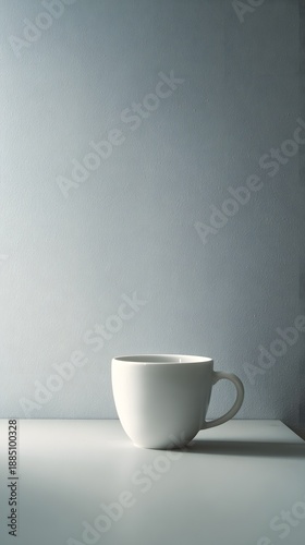 Wallpaper Mural Minimalist White Cup on a Table with Textured Wall Background Torontodigital.ca
