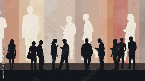 Diverse Group of People Silhouettes Standing Together.