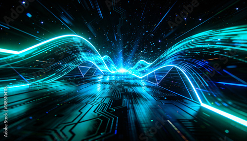 Dynamic Abstract Digital Landscape with Light and Motion Effects