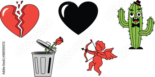 Anti valentine symbols of rejection love loss and funny cactus silhouette