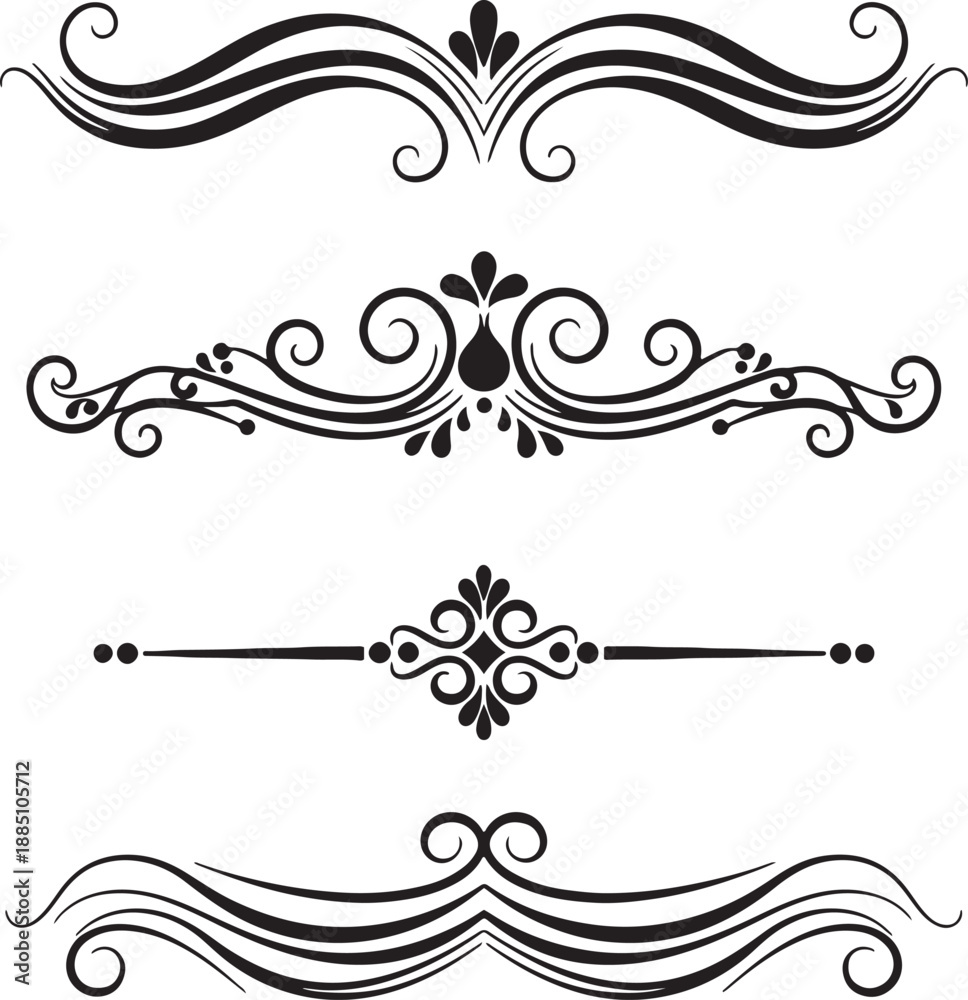 Fototapeta premium Black decorative flourishes and dividers on white background