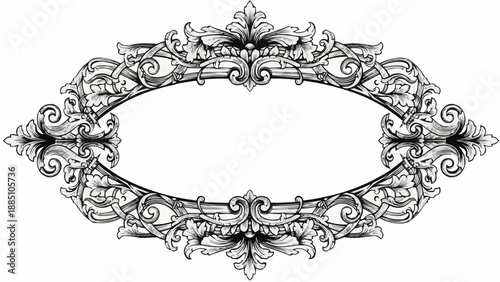 Ornate oval frame with baroque scrollwork and floral elements.