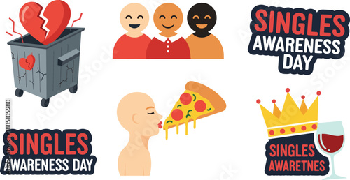 Singles awareness day illustration vector graphics celebrating self love friendship and anti romance theme