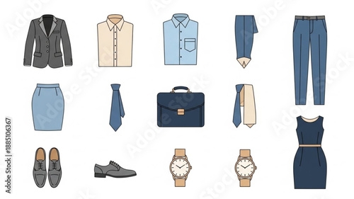 Collection of Business Attire and Accessories for Men and Women.