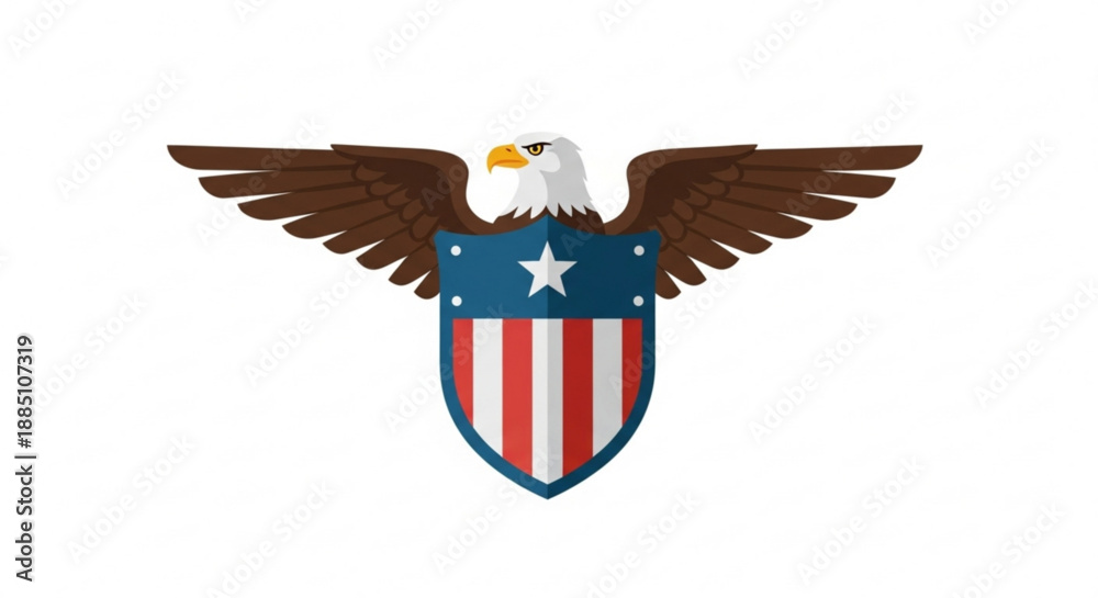 Obraz premium American bald eagle with shield and stars symbolizing freedom and patriotism on white background
