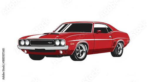 Classic Red Muscle Car Illustration.