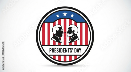 Presidents' day badge with american flag and helmets on white background symbolizing usa federal holiday