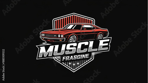 Classic Red Muscle Car Emblem Logo Design.