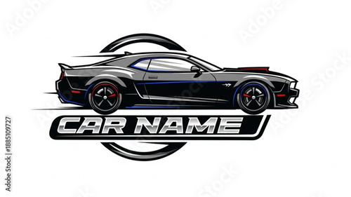 Sleek Black Sports Car Emblem with Speed Lines.