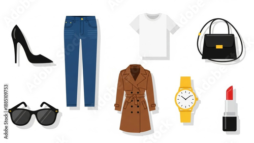 Fashionable Womens Clothing and Accessories Flat Lay.