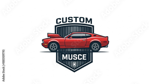 Red Custom Muscle Car Emblem Illustration.