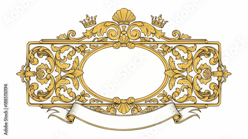 Ornate golden vintage frame with floral elements and crown.