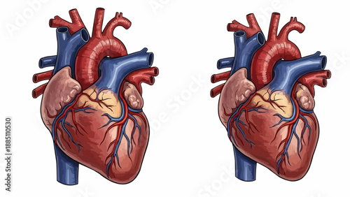 Two Anatomical Human Hearts Side by Side Isolated.