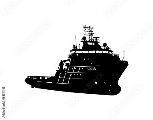 Silhouette of a Cargo Ship at Sea