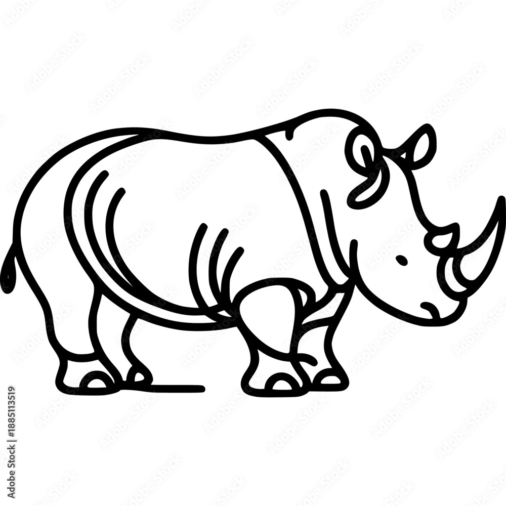 Fototapeta premium Strong Rhino Silhouette: A bold illustration showcases the powerful form of a rhinoceros, a symbol of strength and resilience.