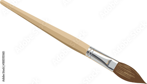 Artist paintbrush illustration wooden handle art tool realistic flat vector isolated on white background