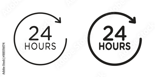 24 hours icon suitable design silhouette and line art style on white background