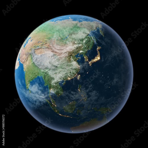 Earth Rotating in Space with Cinematic Shadow, 2K Daylight View