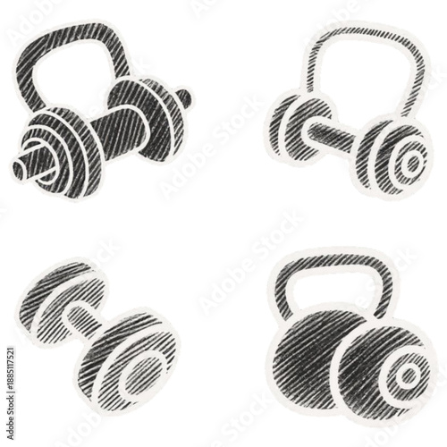 Workout Equipment Set: This illustration captures a collection of workout gear, emphasizing the essence of fitness.
