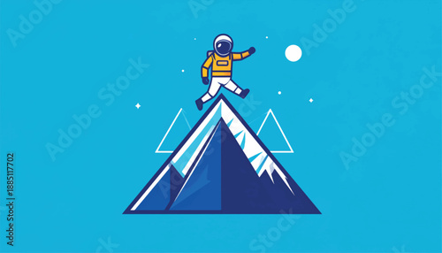 Astronaut Standing on Mountain Peak Illustration.