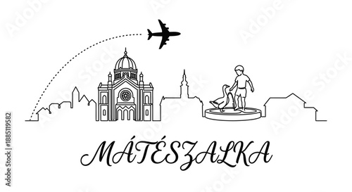 Mátészalka city skyline landmarks vector illustration