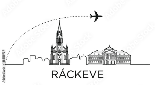 Ráckeve Hungary city skyline and airplane travel vector illustration