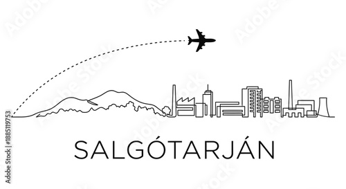 Salgotarjan city skyline with airplane flying vector illustration