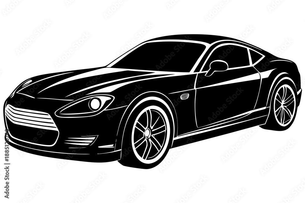 Naklejka premium Black Sports Car Coupe Side View Silhouette Vector Icon