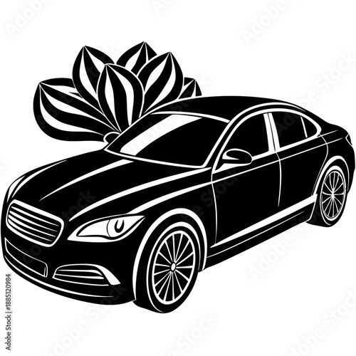 New Car Gift Silhouette Vector Icon Sedan with Large Bow Ribbon