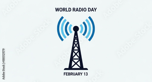World radio day illustration with radio tower and waves on february 13