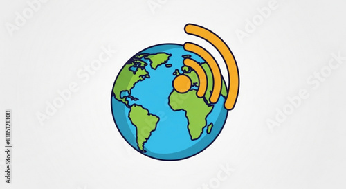 Earth globe with orange wi fi signal emitted from americas on white background
