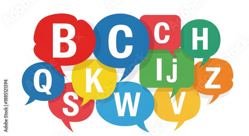 Colorful alphabet letters in speech bubbles learning and education concept with vibrant multicolored text symbols
