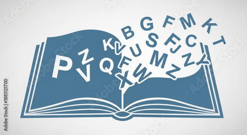 Open book with letters flying out education and learning concept alphabet and literacy symbol