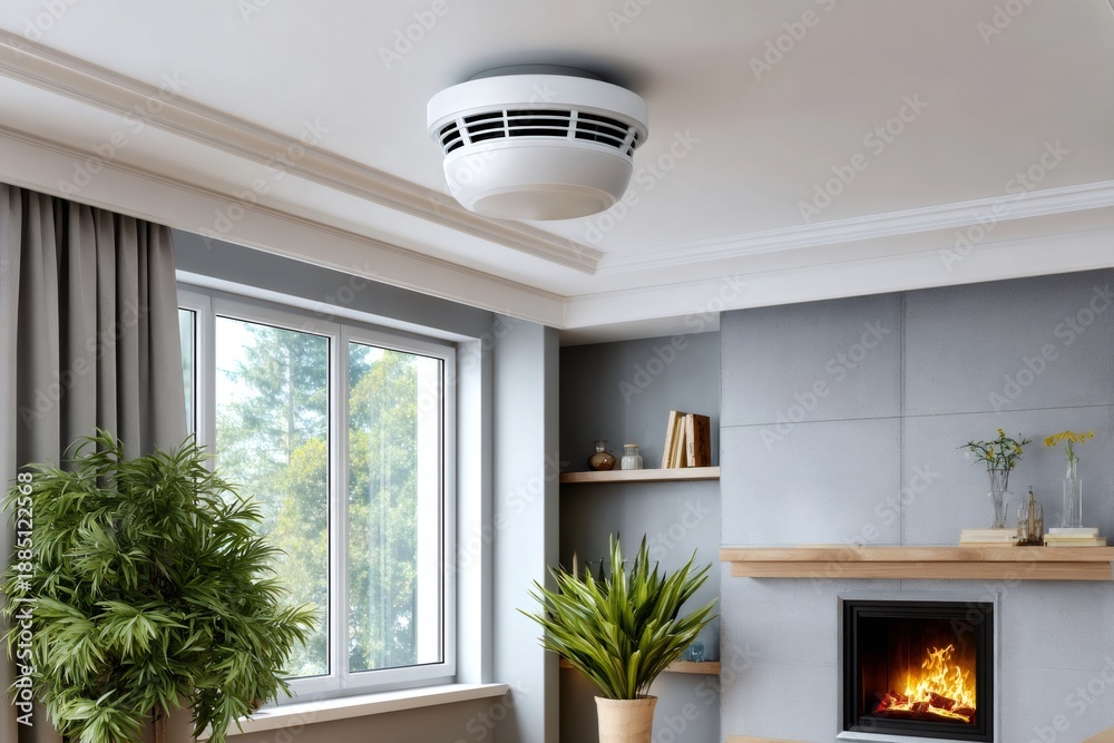Obraz premium Smoke detector on ceiling providing home safety