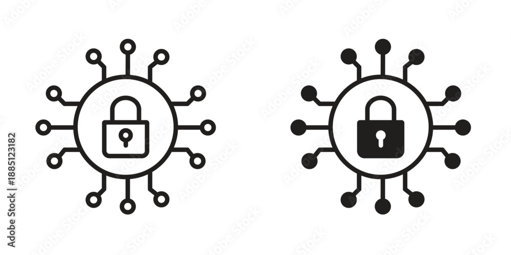 Obraz premium Cyber security icon suitable design silhouette and line art style on white background