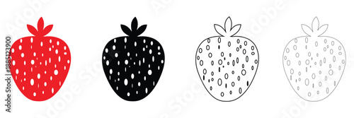 strawberry icon vector set, strawberry fruit symbol vector, silhouette and line art illustration