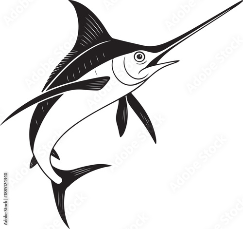 Swordfish Silhouette Vector Illustration in Black and White