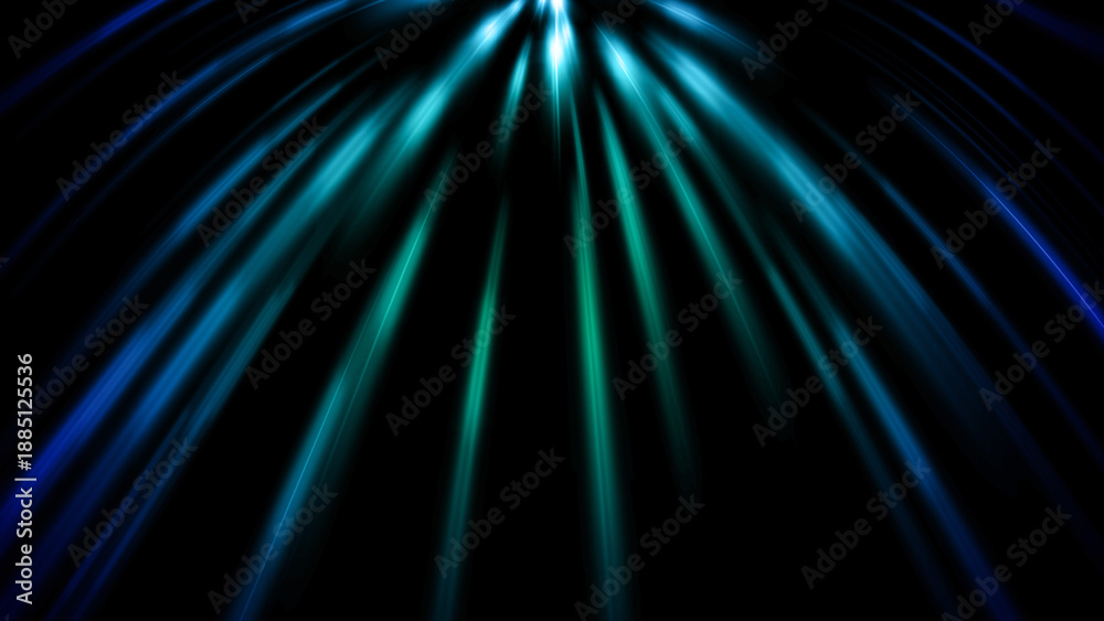 Fototapeta premium Abstract glowing blue light rays falling on black background