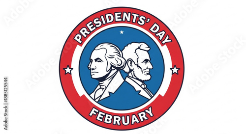 Presidents' day february logo with george washington and abraham lincoln profiles in red white and blue colors