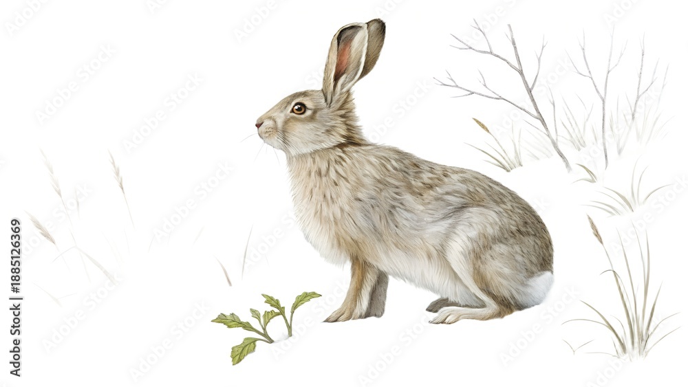 Fototapeta premium Realistic Watercolor Illustration of a Wild Brown Hare Isolated on White Background