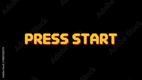 8-bit pixel art retro game press start text. looped animation 4k 30fps