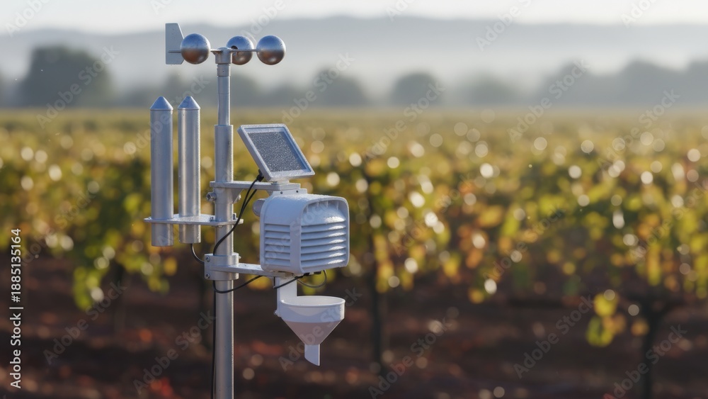 Fototapeta premium Automated Weather Station in Vineyard for Precision Agriculture, Capturing Climatic Data for Informed Farming